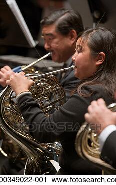Stock Photography - french horn players 
in orchestra during 
performance, side 
view. fotosearch 
- search stock 
photos, pictures, 
images, and photo 
clipart