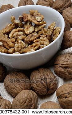 Stock Photography - shelled walnuts 
in bowl surrounded 
by walnuts, close-up. 
fotosearch - search 
stock photos, 
pictures, images, 
and photo clipart