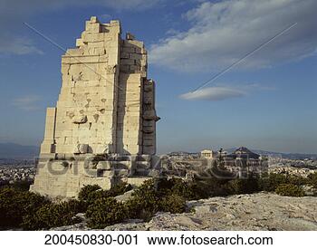 Stock Photography - greece, athens, 
view of acropolis 
from filopappos 
hill, dusk. fotosearch 
- search stock 
photos, pictures, 
images, and photo 
clipart