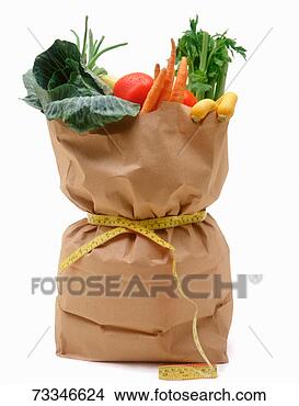 Stock Photo - bag of groceries 
full of vegetables 
tied up with measuring 
tape. fotosearch 
- search stock 
photos, pictures, 
images, and photo 
clipart