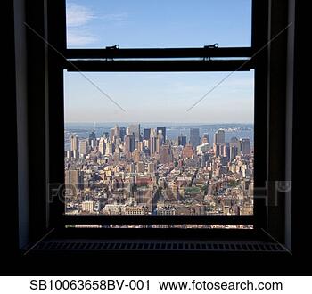 Stock Photography - usa, new york, 
manhattan seen 
through window. 
fotosearch - search 
stock photos, 
pictures, images, 
and photo clipart