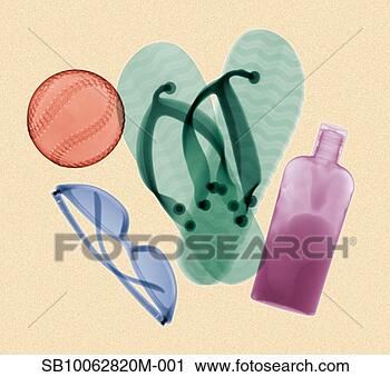 Stock Photography - x-ray image of 
softball, flip-flops, 
sunglasses and 
lotion bottle. 
fotosearch - search 
stock photos, 
pictures, images, 
and photo clipart