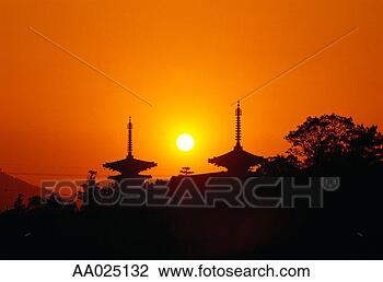 Stock Photo - japan, nara prefecture, 
nara, yakushiji 
temple, sunrise. 
fotosearch - search 
stock photos, 
pictures, images, 
and photo clipart