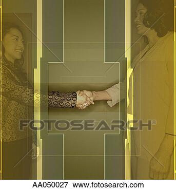 Picture - two women shaking 
hands side view, 
digital composite. 
fotosearch - search 
stock photos, 
pictures, images, 
and photo clipart