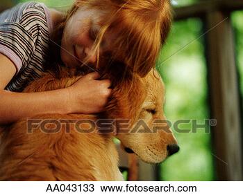 Stock Photo - girl (8-10) hugging 
golden retriever, 
close-up. fotosearch 
- search stock 
photos, pictures, 
images, and photo 
clipart