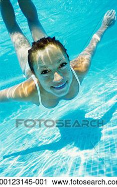 Stock Photography - woman wearing 
white bikini swimming 
in pool, underwater 
view, portrait. 
fotosearch - search 
stock photos, 
pictures, images, 
and photo clipart