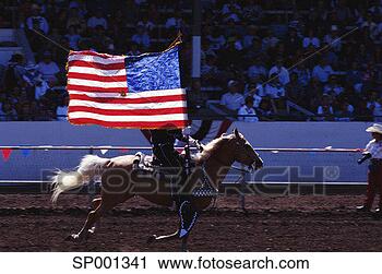 Stock Photography - parading the american 
flag at a rodeo. 
fotosearch - search 
stock photos, 
pictures, images, 
and photo clipart