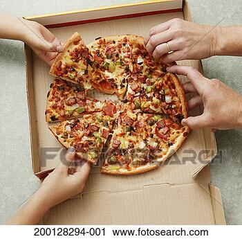Stock Photography - family taking 
slices of pizza 
from pizza box, 
elevated view. 
fotosearch - search 
stock photos, 
pictures, images, 
and photo clipart
