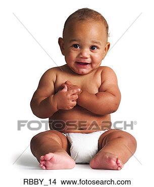 Stock Photo - an african american 
baby sits in a 
diaper and smiles 
slightly. fotosearch 
- search stock 
photos, pictures, 
images, and photo 
clipart