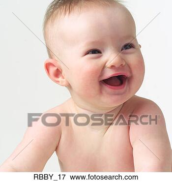 Picture - a naked caucasian 
baby turns its 
head and laughs. 
fotosearch - search 
stock photos, 
pictures, images, 
and photo clipart