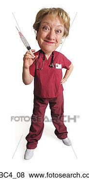 Stock Photo - caricature of 
a caucasian nurse 
as she prepares 
to give a giant 
shot. fotosearch 
- search stock 
photos, pictures, 
images, and photo 
clipart