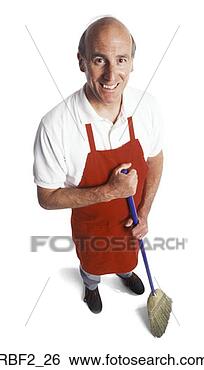 Stock Photo - an adult male 
grocery store 
worker in a red 
apron holds a 
broom and. fotosearch 
- search stock 
photos, pictures, 
images, and photo 
clipart
