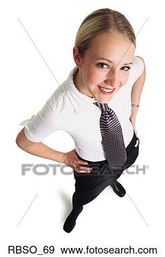 Stock Photograph - a young attractive 
caucasian waitress 
in a black skirt 
and tie smiles. 
fotosearch - search 
stock photos, 
pictures, images, 
and photo clipart