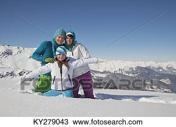 图吧 - 夫妇, 女儿, 滑雪, 穿, 玩, 雪 KY279043 - 搜