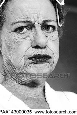 Stock Image - elderly woman 
pouting, portrait, 
close-up, b&w. 
fotosearch - search 
stock photos, 
pictures, images, 
and photo clipart