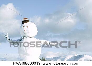 Stock Photograph - snowman,  person's 
arms emerging 
from behind,  
pointing in different. 
fotosearch - search 
stock photos, 
pictures, images, 
and photo clipart