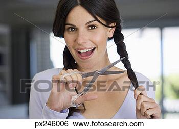 Banco de Imagem - mulher,  corte, 
 dela,  pigtails. 
fotosearch - busca 
de fotos, imagens 
e clipart