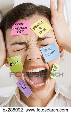 Stock Photo - screaming businesswoman 
with sticky notes 
on face. fotosearch 
- search stock 
photos, pictures, 
images, and photo 
clipart