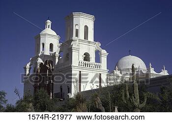 Picture - low angle view 
of mission san 
xavier del bac, 
tucson, arizona, 
usa. fotosearch 
- search stock 
photos, pictures, 
images, and photo 
clipart