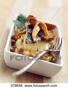 Stock Photo - bass with potato 
purée and chanterelle 
mushrooms. fotosearch 
- search stock 
photos, pictures, 
images, and photo 
clipart