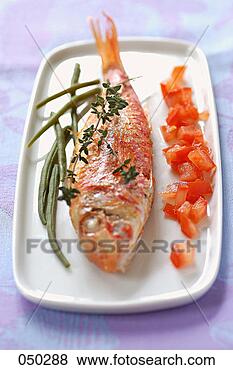Banco de Imagem - thyme-grilled, 
 mullet,  cru, 
 diced,  tomate, 
 francês,  feijões. 
fotosearch - busca 
de fotos, imagens 
e clipart