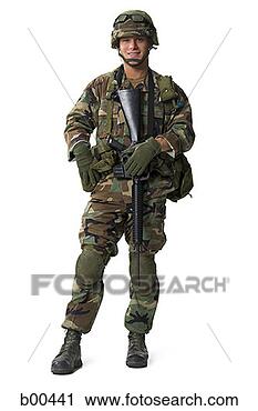 Stock Photography - portrait of a 
soldier standing 
in military uniform. 
fotosearch - search 
stock photos, 
pictures, images, 
and photo clipart