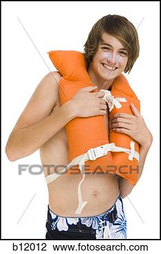Stock Photo - boy in swim trunks 
with life vest. 
fotosearch - search 
stock photos, 
pictures, images, 
and photo clipart