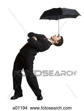 Stock Photo - businessman balancing 
umbrella on his 
forehead. fotosearch 
- search stock 
photos, pictures, 
images, and photo 
clipart
