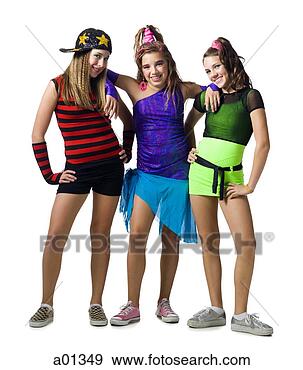 Stock Photograph - three girls posing 
with costumes. 
fotosearch - search 
stock photos, 
pictures, images, 
and photo clipart