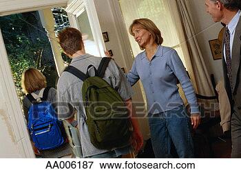Picture - parents watching 
their children 
leave for school. 
fotosearch - search 
stock photos, 
pictures, images, 
and photo clipart