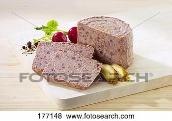 Stock Photo - home-made liver 
sausage on a board, 
slices cut. fotosearch 
- search stock 
photos, pictures, 
images, and photo 
clipart