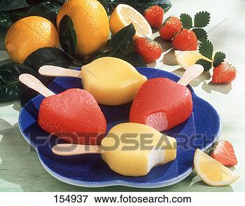 Picture - lemon and strawberry 
ice creams on 
sticks (1). fotosearch 
- search stock 
photos, pictures, 
images, and photo 
clipart