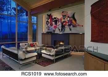 Stock Photograph - interior view 
of a contemporary-style 
living room with 
a fireplace. fotosearch 
- search stock 
photos, pictures, 
images, and photo 
clipart