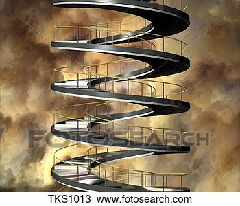 Banque de Photo - grand,  spirale,
escalier,  contre,
nuageux,  fond.
fotosearch - recherchez
des photos, des
images et des
cliparts