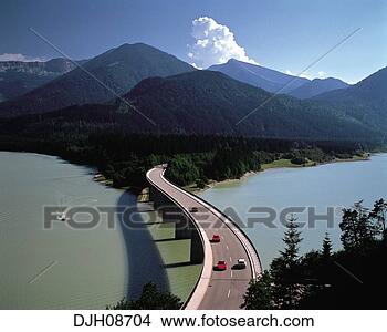 Stock Photo - sylvenstein lake 
and bridge bavarian 
alps, bavaria, 
germany. fotosearch 
- search stock 
photos, pictures, 
images, and photo 
clipart