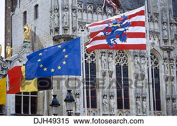 Stock Image - belgium, brugges, 
old town, town 
hall, flags. fotosearch 
- search stock 
photos, pictures, 
images, and photo 
clipart