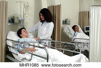 Stock Image - a doctor comforts 
a patient as another 
rests behind a 
curtain divider. 
fotosearch - search 
stock photos, 
pictures, images, 
and photo clipart