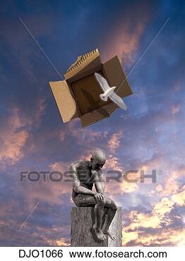Stock Photo - a white bird flies 
out of a cardboard 
box floating over 
a statue of a. 
fotosearch - search 
stock photos, 
pictures, images, 
and photo clipart