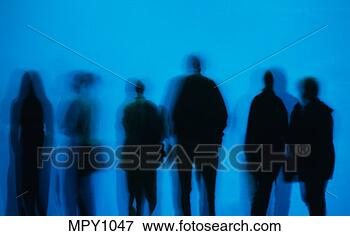 Picture - blurred silhouettes 
of six people 
against a blue 
background. fotosearch 
- search stock 
photos, pictures, 
images, and photo 
clipart
