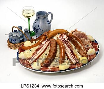 Stock Photo - 13 france alsace 
dish with sauerkraut 
smoked bacon and 
sausages along. 
fotosearch - search 
stock photos, 
pictures, images, 
and photo clipart