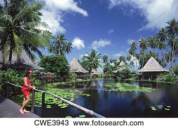 Stock Photo - woman in red sarong 
at hotel bali 
hai on huahine 
island in french. 
fotosearch - search 
stock photos, 
pictures, images, 
and photo clipart
