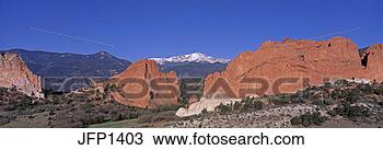 Stock Photo - morning light 
shines on pikes 
peak and several 
sandstone formations. 
fotosearch - search 
stock photos, 
pictures, images, 
and photo clipart