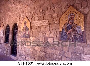 Stock Photography - greece dodecanese 
islands rhodes 
wall mosaics in 
the cloister. 
fotosearch - search 
stock photos, 
pictures, images, 
and photo clipart