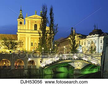 Stock Photo - slovenia,  ljubljana, 
 preseren square, 
 triple bridge, 
 franciscan. fotosearch 
- search stock 
photos, pictures, 
images, and photo 
clipart