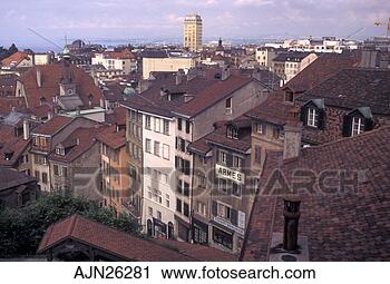 Stock Photography - switzerland,  
lausanne,  vaud, 
 aerial view of 
the rooftops of 
the. fotosearch 
- search stock 
photos, pictures, 
images, and photo 
clipart