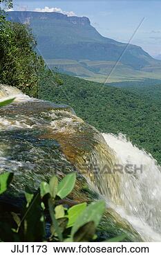 Stock Photo - auyantepui table 
mountain seen 
from smaller tepui 
with waterfall 
in. fotosearch 
- search stock 
photos, pictures, 
images, and photo 
clipart