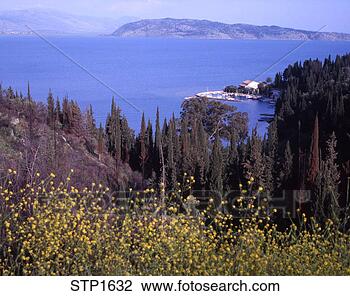 Stock Photo - greece ionian 
islands corfu 
kouloura bay and 
village with albania 
in. fotosearch 
- search stock 
photos, pictures, 
images, and photo 
clipart