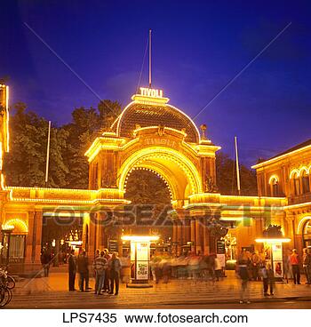 Stock Image - sgm57119 entrance 
to tivoli amusement 
park at night 
copenhagen denmark. 
fotosearch - search 
stock photos, 
pictures, images, 
and photo clipart