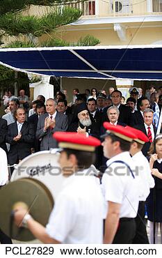 Stock Photograph - zakynthos island, 
 town centre religious 
& civic dignitaries 
viewing. fotosearch 
- search stock 
photos, pictures, 
images, and photo 
clipart