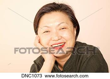 Stock Photo - studio shot of 
an asian woman 
with her cheek 
in her hand smiling 
at. fotosearch 
- search stock 
photos, pictures, 
images, and photo 
clipart